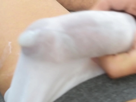 I jerk off and cum with my white underwear on