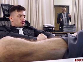 Trevor brooks masturbates while working in the office, fapping his dick unaware that his boss, jordan star catches him in the act.
